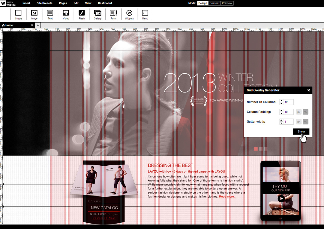 Webydo web design interface